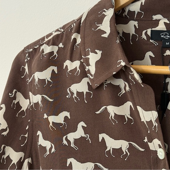 Rails "Kate" Silk Brown Horse Print Button Up Blouse M NWT ($268) - Picture 5 of 12